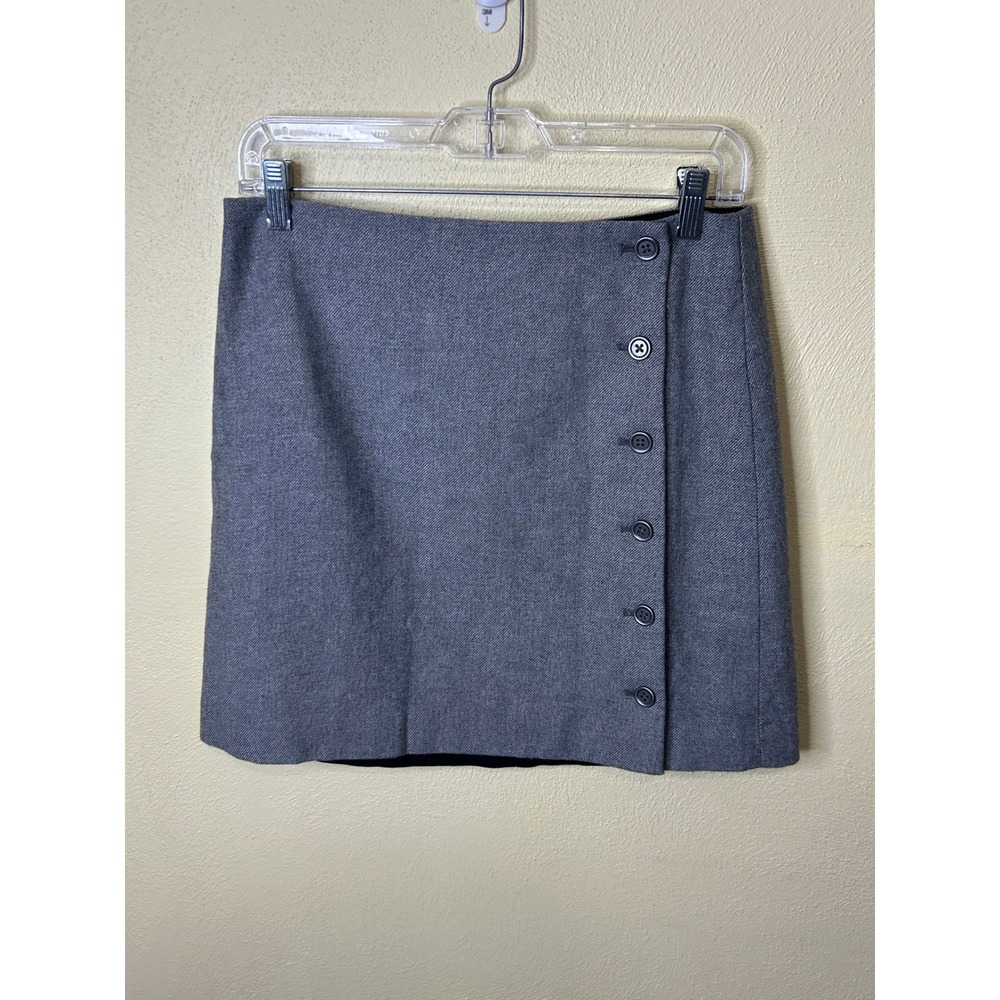 Banana Republic Gray Wool Blend Side Button Mini Skirt Size 4 Tailored A-Line - Picture 1 of 4